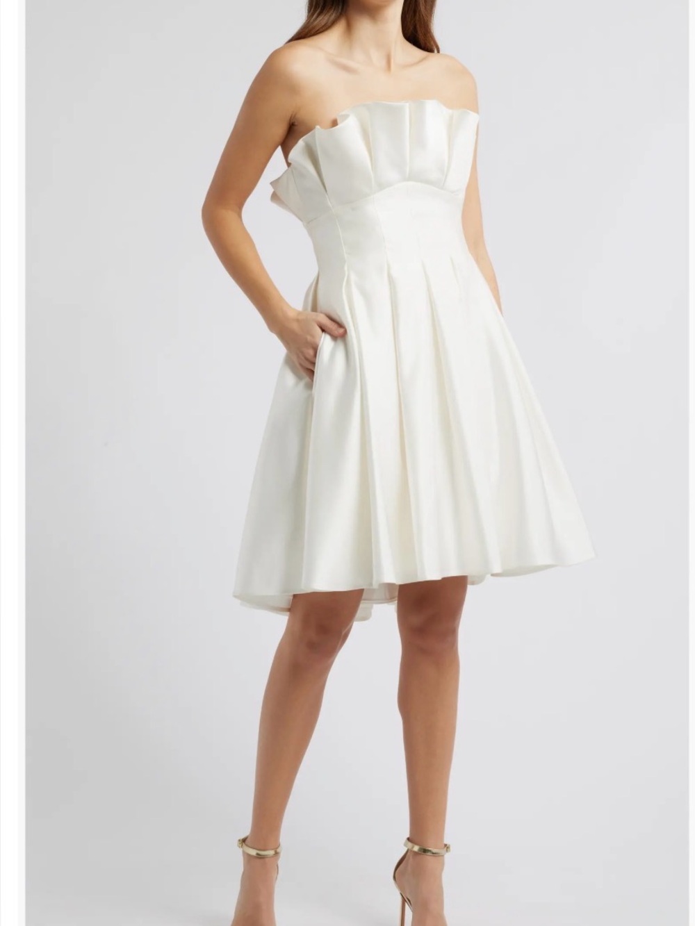 Amsale Pleated Strapless Fit & Flare Cocktail Dress